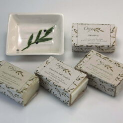 Alternative view of Natural olive oil herbal soaps 'Aroma Quartet 2' with dish
