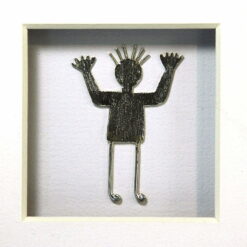 Alternative view of "Desert Man" silver figure in wooden box frame