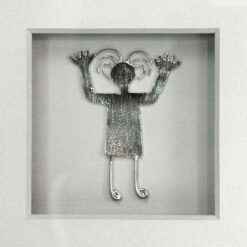 Alternative view of "Desert Woman" silver figure in wooden box frame