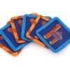 Handmade embroidered square 4 pcs "Camel" coasters set, blue and orange