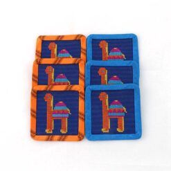 Alternative view of Handmade embroidered square 4 pcs "Camel" coasters set, blue and orange