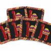 Handmade embroidered square 4 pcs "Camel" coasters set, black and "Saya" fabric