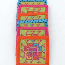 Square coasters embroidered with traditional patterns. Set of 4 Coasters