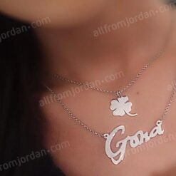 Double necklace with clover leaf and custom made pendant of your name.