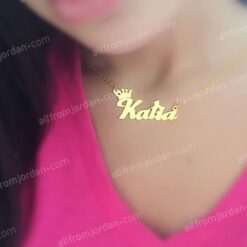 Alternative view of Necklace with custom made name in Arabic or English and a small crown.