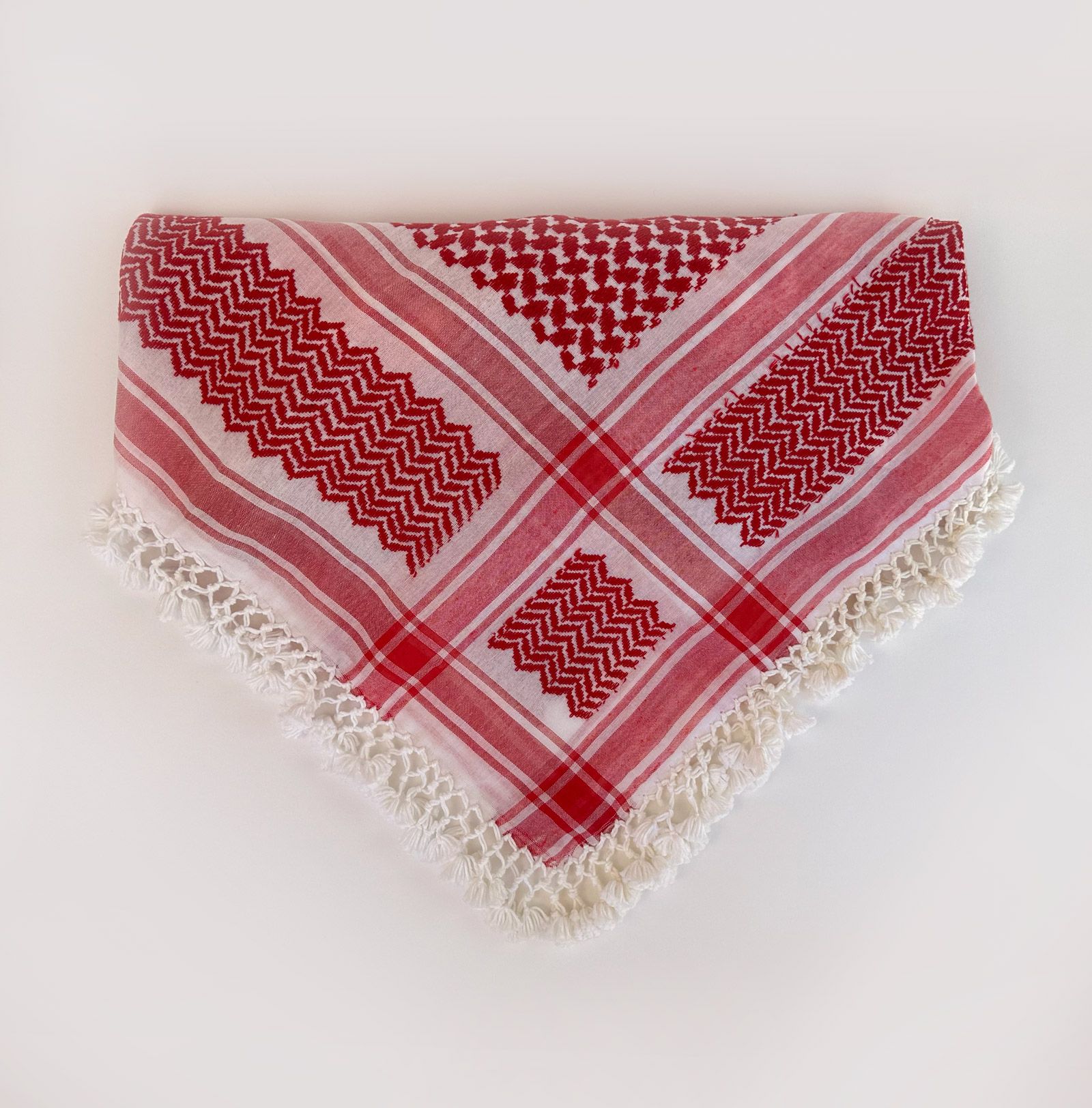 Red and White Kufiyyeh(Shmagh) | Hatta | Crochet with Hadab